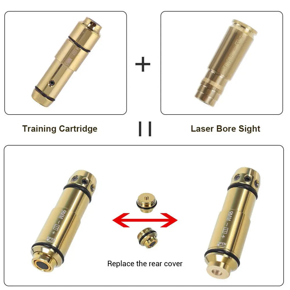 STONESKY 9mm Bore Sight 2 in 1 Red Dot Laser Sight Training Bullet for Dry Fire Training Scope Hunting