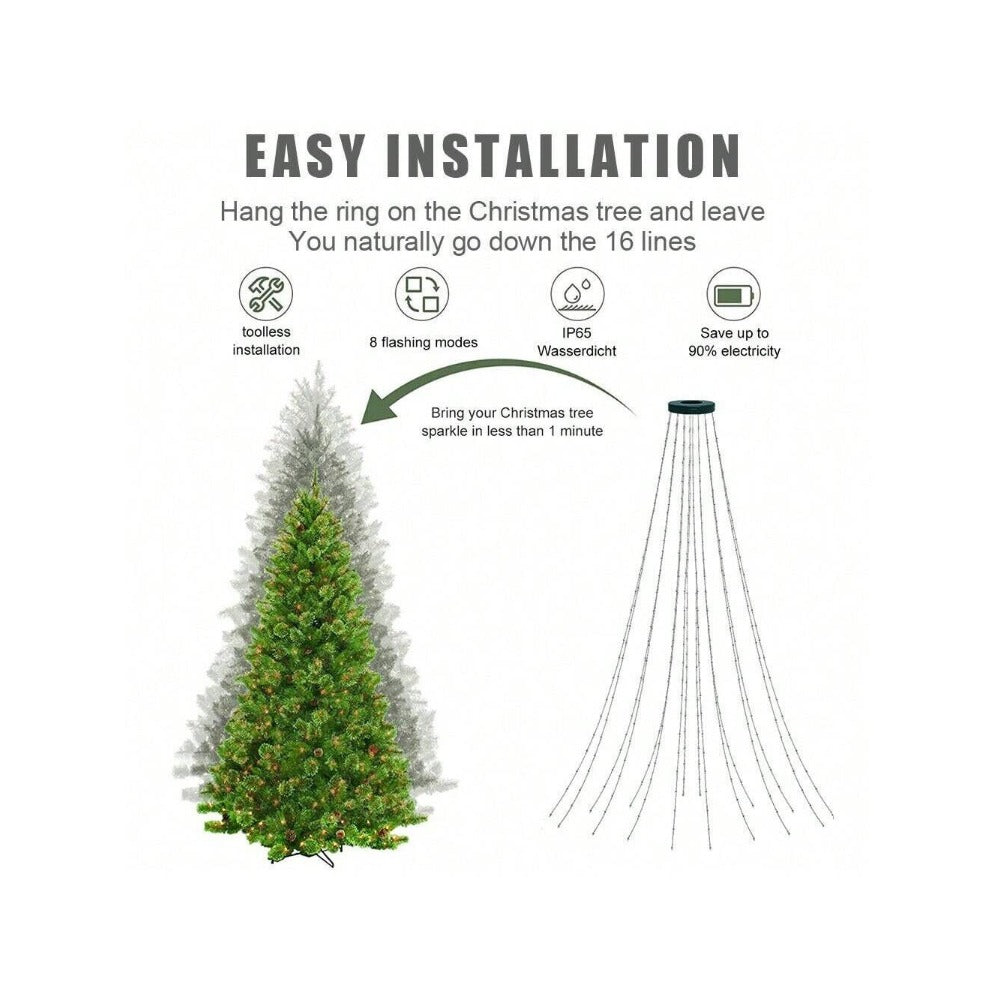 STONESKY Christmas Tree Waterfall String Lights 6.56FT x 16 Lines 320 LED USB Xmas Lights