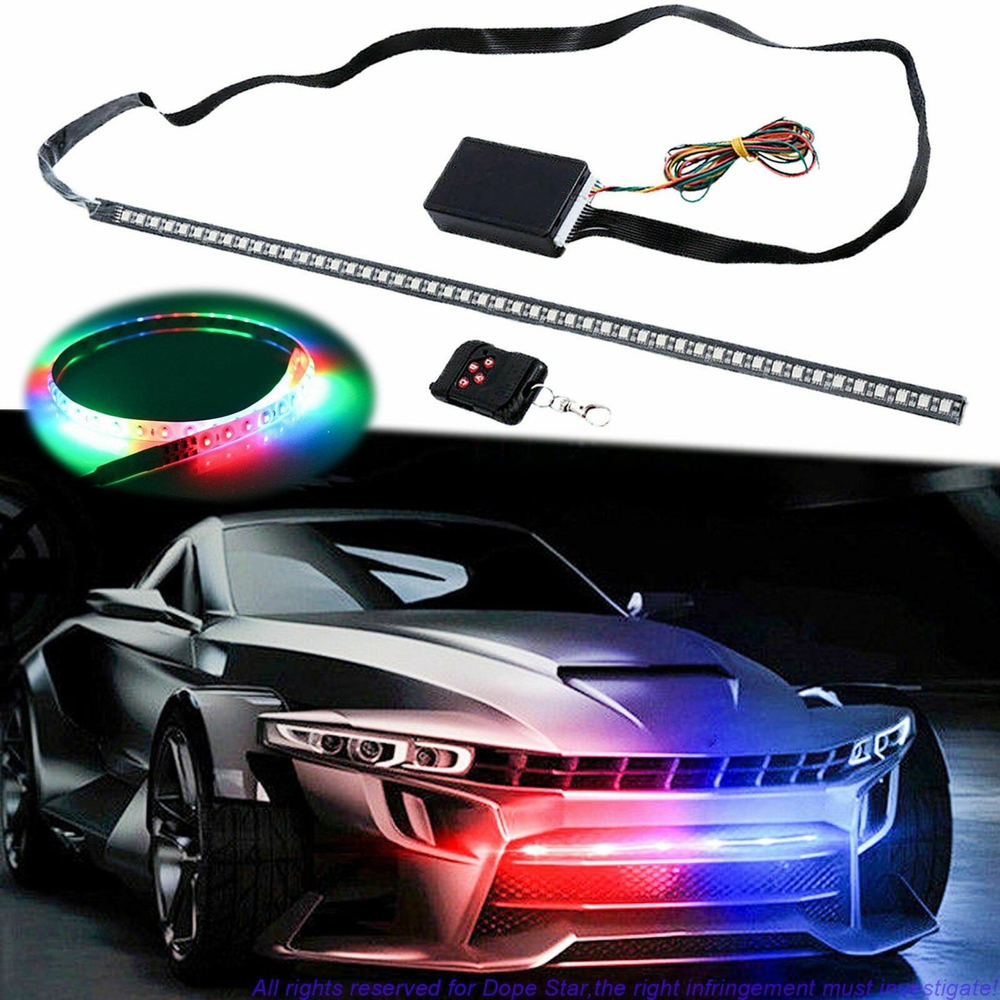 Xotic Tech RGB Knight Rider LED Scanner Light Strip, 21'' 48-SMD Multicolored LED Flash Strobe Light Bar Kit for Car Interior Exterior Hood Grille Trunk