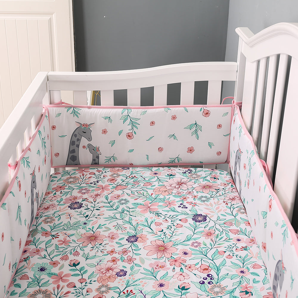 StoneSky 4 Piece Breathable Baby Crib Bumper Cotton Liner Soft Cradle Protector Pad Sets