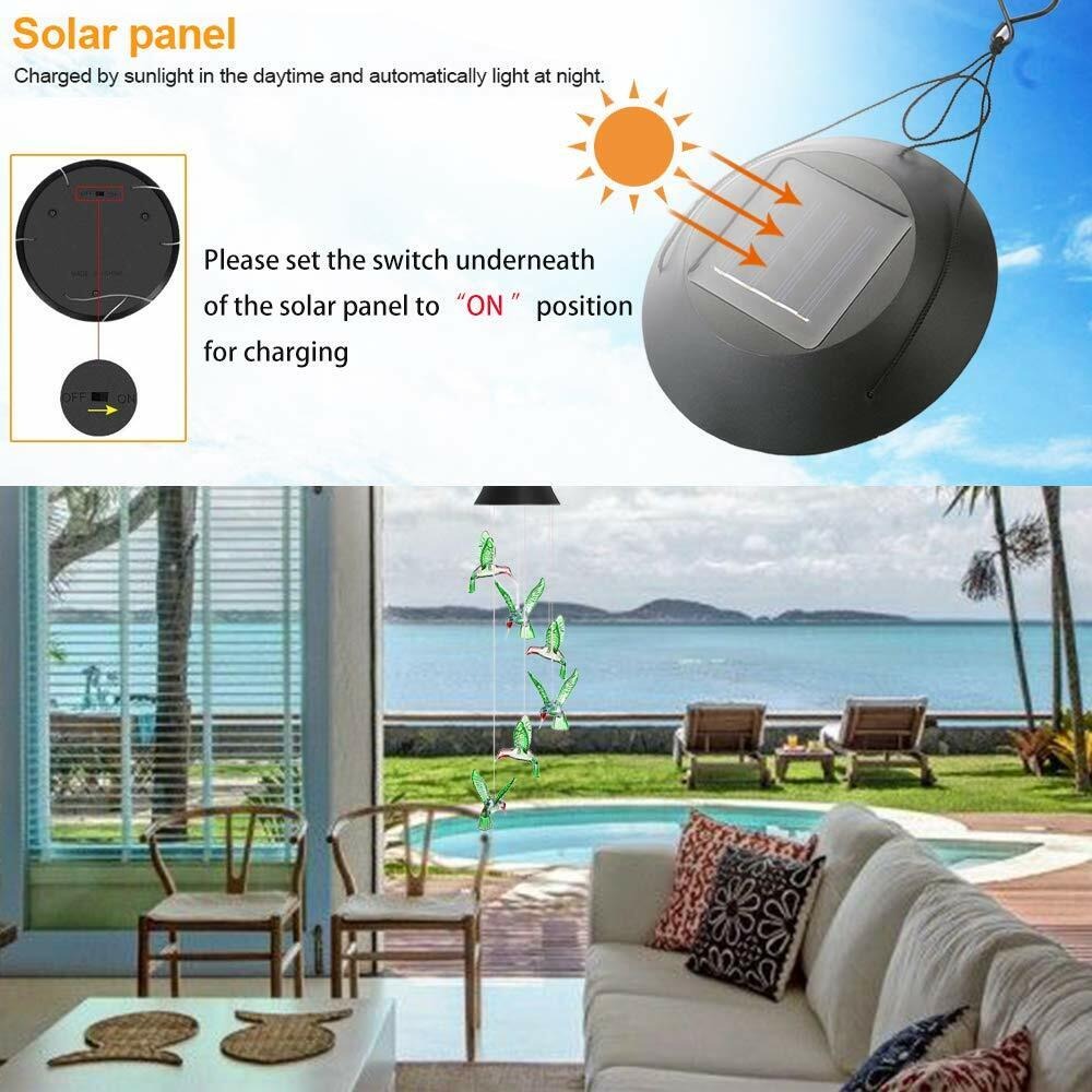 StoneSky Color-Changing LED Hummingbird Solar Wind Chimes Yard Home Garden Decor Lights