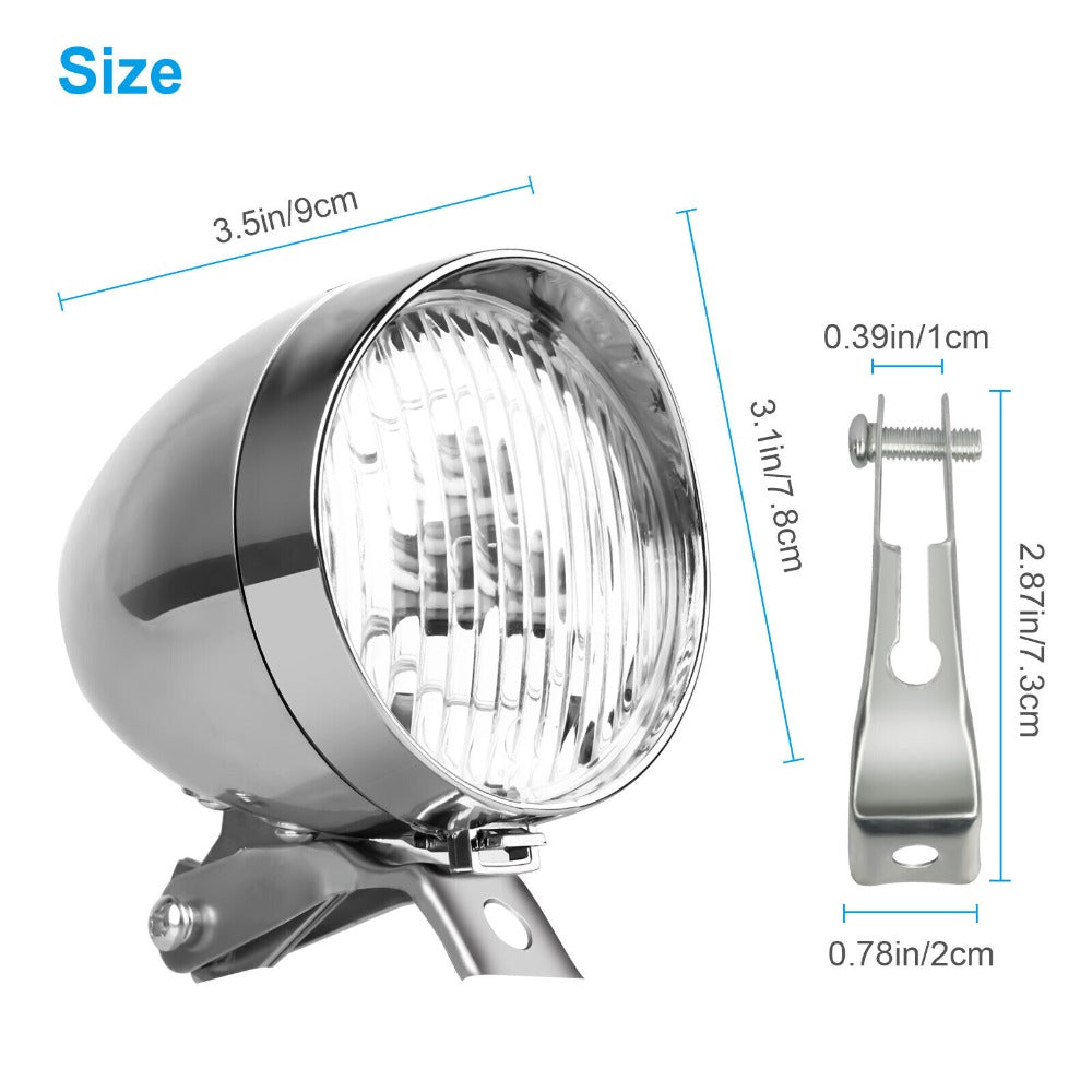 StoneSky 2Pack Classical Vintage 3-LED Bike Headlight Bicycle Retro Light Front Head Lamp