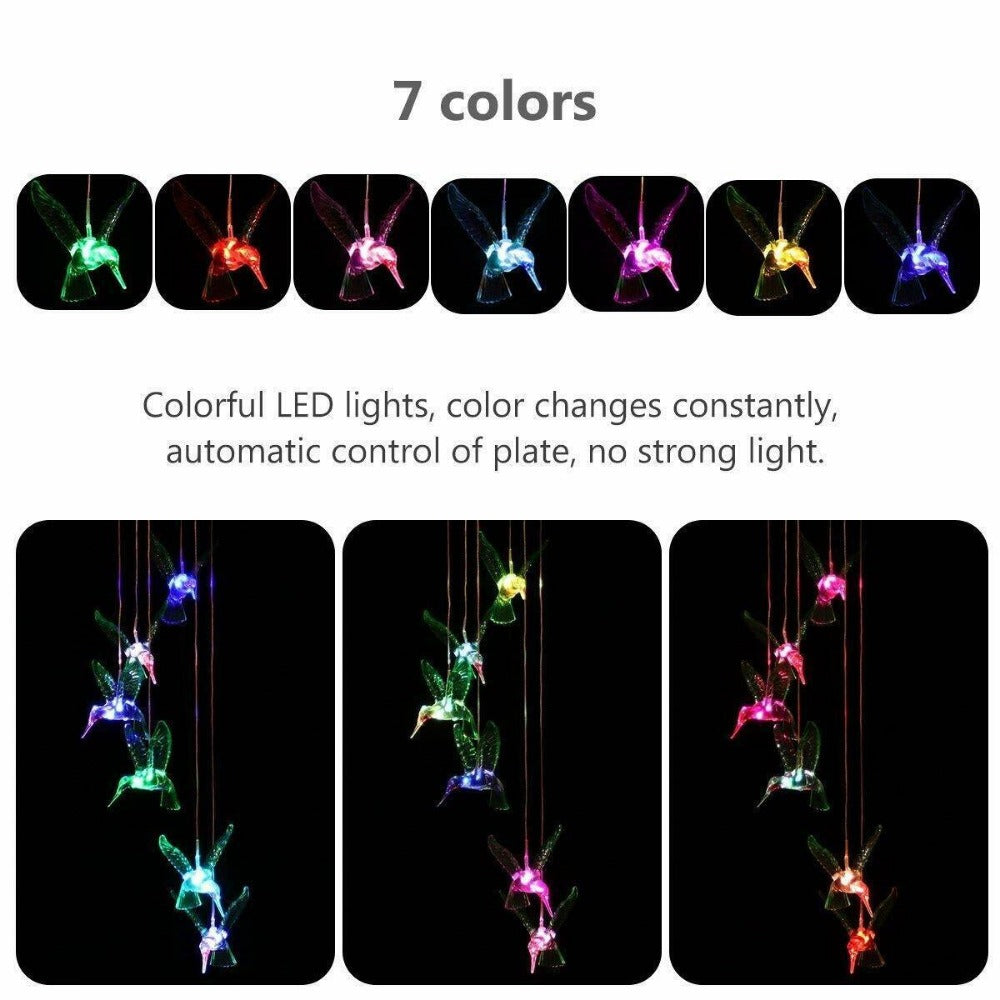 StoneSky Color-Changing LED Hummingbird Solar Wind Chimes Yard Home Garden Decor Lights