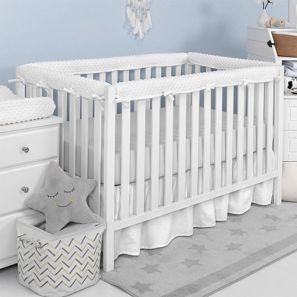 StoneSky 4Pcs Quilted Standard Crib Rail Cover Protector Safe Teething Guard Wrap White
