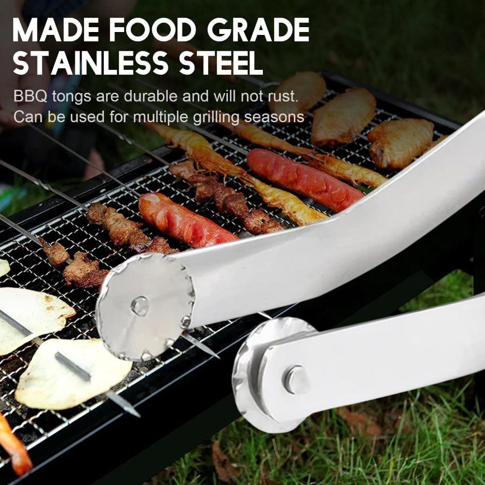 StoneSky Stainless Steel Metal Hot Dog Tongs Turner Long Handle BBQ Sausage Turning Tong
