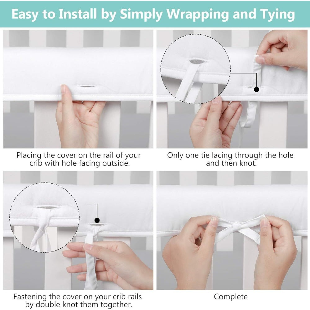 StoneSky 4Pcs Crib Rail Covers For Teething Baby Crib Guardrail Wrap Anti-Collision Cover