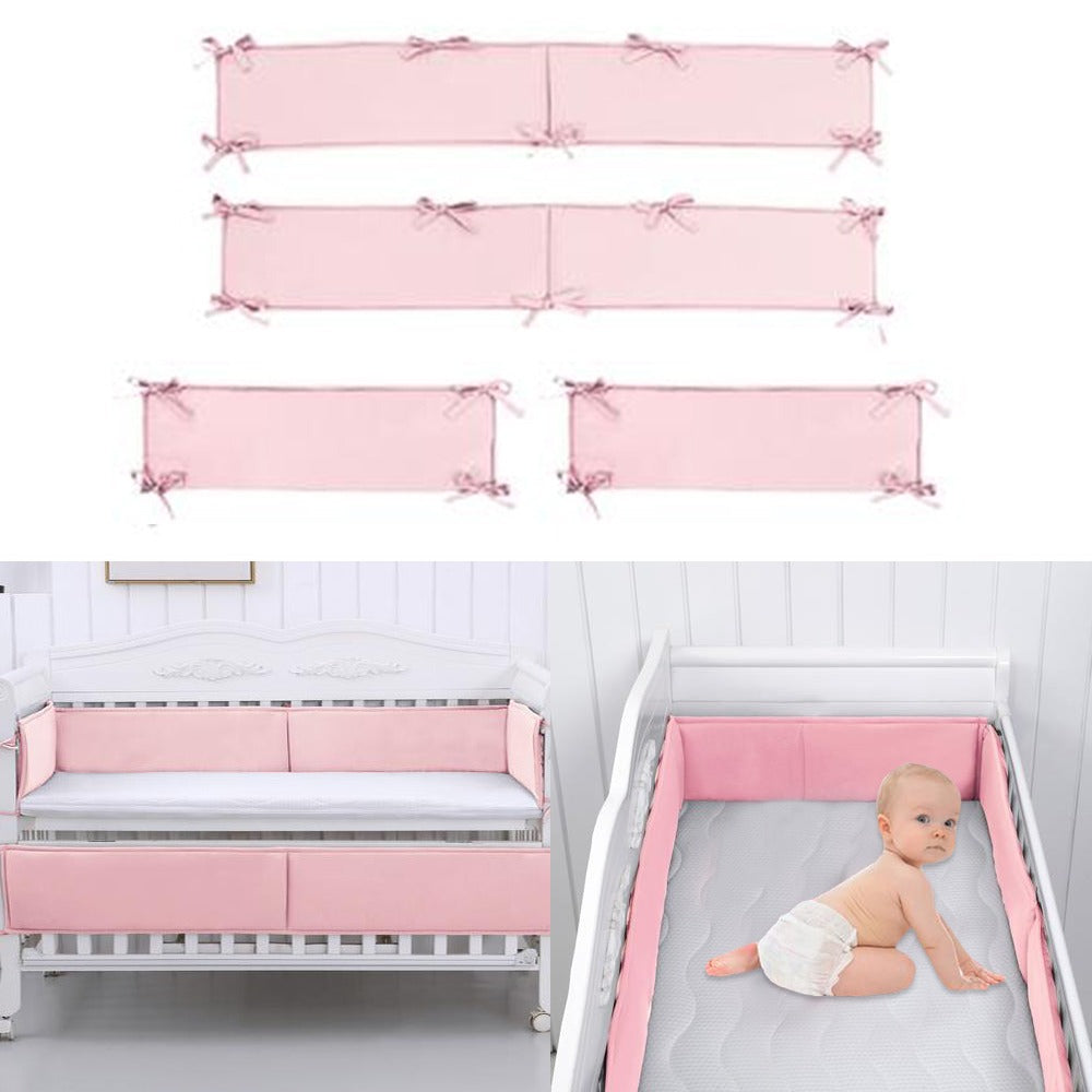 StoneSky 4PCS Baby Crib Bumper Pads Cotton Breathable Nursery Crib Liner Bumpers 4 Colors