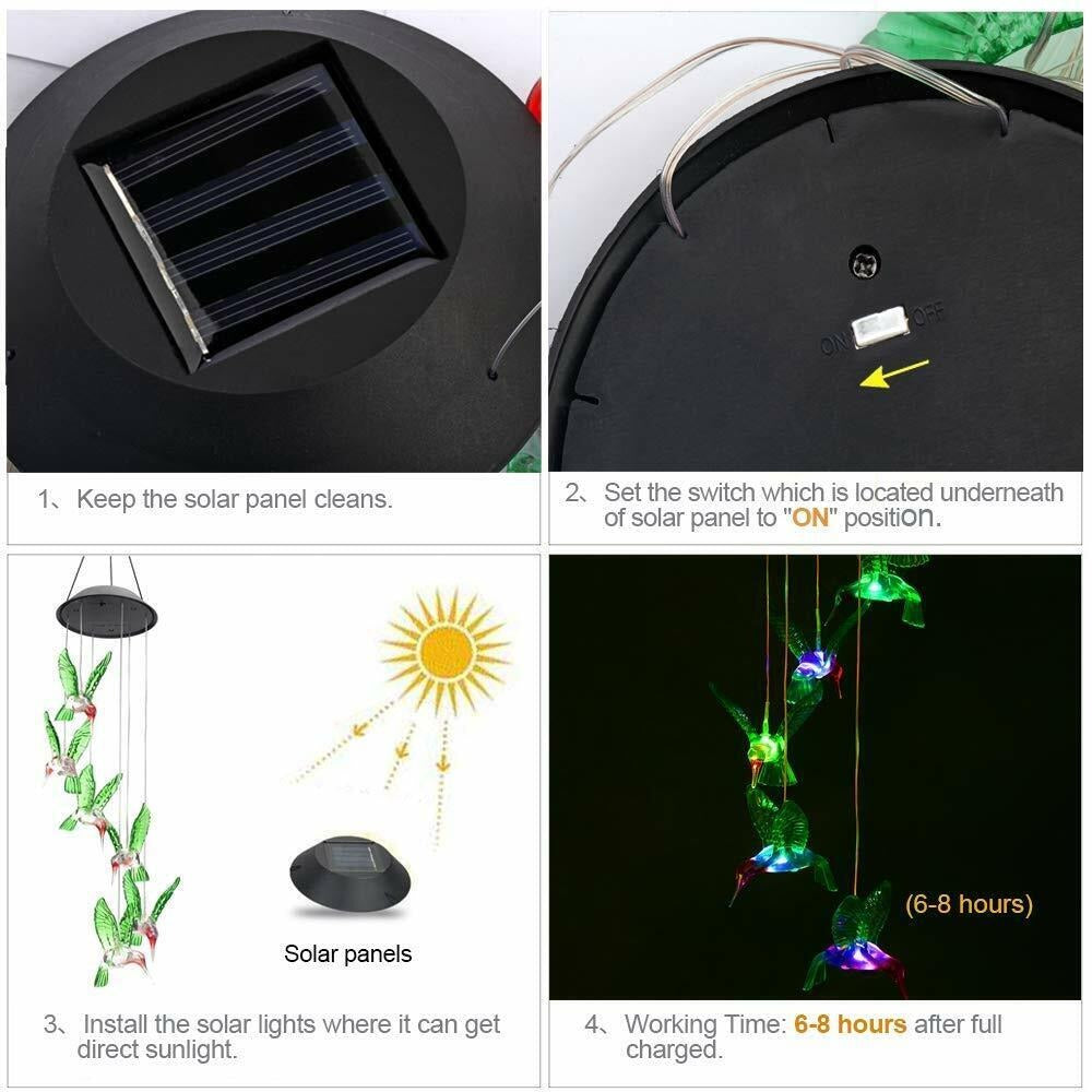 StoneSky Color-Changing LED Hummingbird Solar Wind Chimes Yard Home Garden Decor Lights