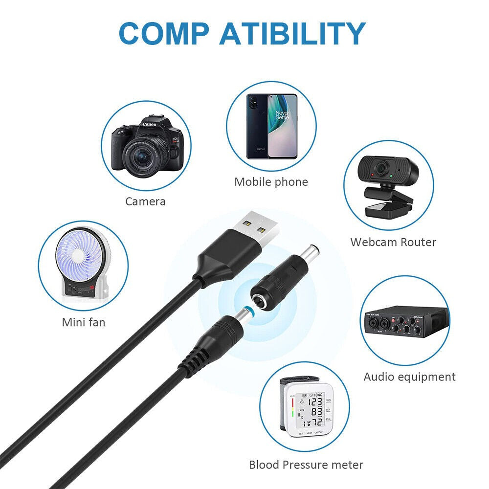 STONESKY EROCK 5V Universal DC Power Cable USB to DC 5.5x2.1mm Charging Cord with 13Pcs Adapter