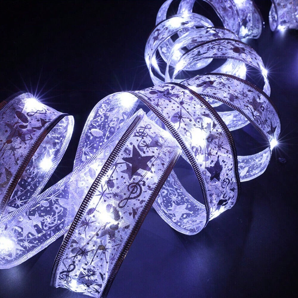 STONESKY 50LED Ribbon Light Christmas Tree Ornaments Decor DIY Lace Bow Fairy String Lamp