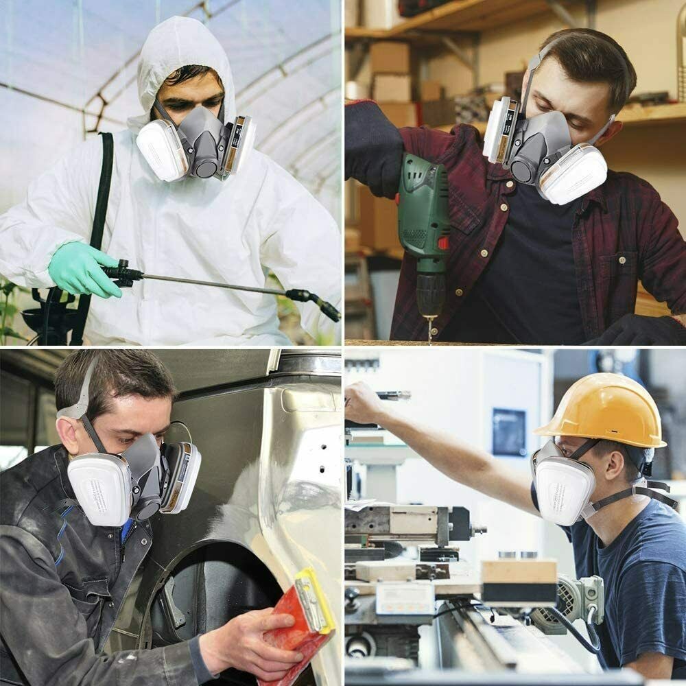 STONESKY Respirator Mask Reusable Half Face Cover Gas Mask with Safety Glasses, Paint Face Cover Face Shield with Filters for Painting, Organic Vapor, Welding, Polishing, Woodworking and Other Work Protection