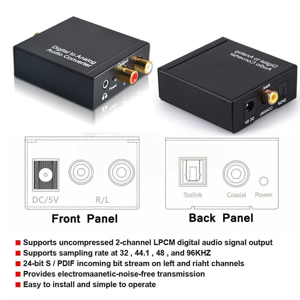 StoneSky Optical Coaxial Toslink Digital to Analog Audio Converter Adapter RCA L/R 3.5mm