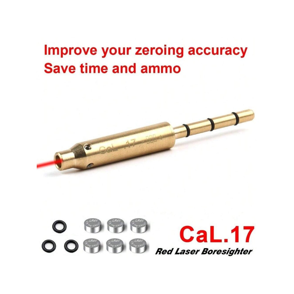 STONESKY .17 Red Laser Bore Sight End Barrel Laser Boresighter For .17 Chamber+ 6 Battery