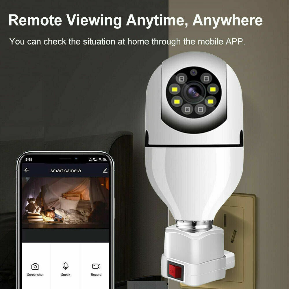 STONESKY Wireless WiFi Light Bulb Camera Security Camera,Dome Surveillance Camera HD Night Vision Light Socket Camera, Outdoor 1080P 360 Degree Panoramic Connector Smart Home Security Wireless Camera