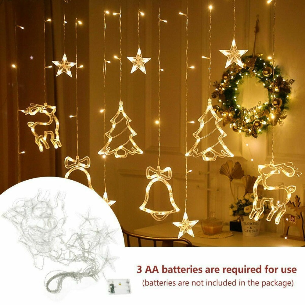 STONESKY EROCK LED Christmas Star Snowflake Deer Bells Tree Garland String Fairy Curtain Lights