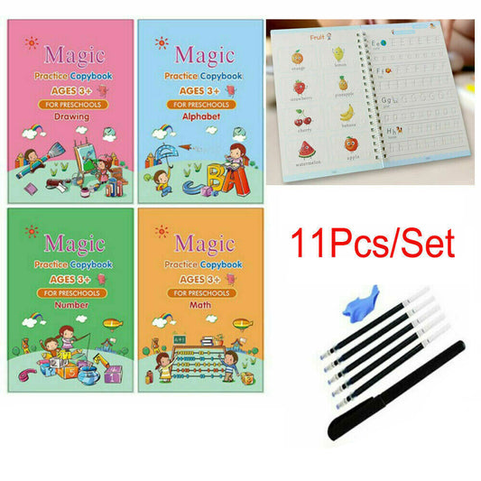 StoneSky 11Pcs Magic Practice Copybook Set Reusable English Calligraphy Number Book kids