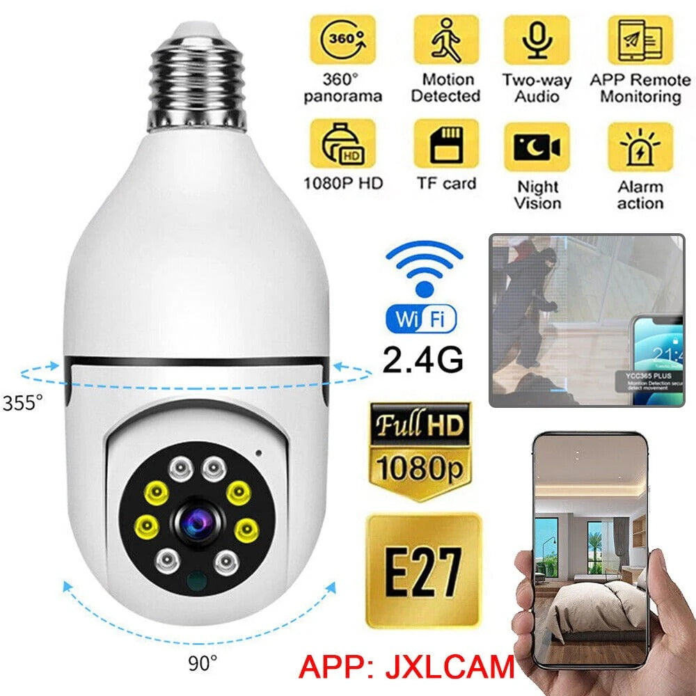 STONESKY 360° E27 Light Bulb Camera Wireless Wi-Fi 1080P IR Night Smart Home Security Cam