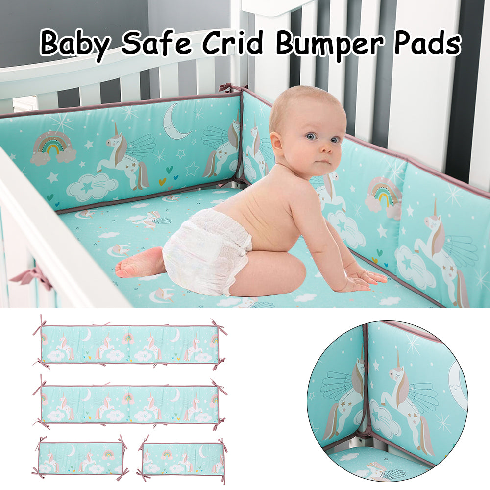 StoneSky 4PCS Baby Crib Bumper Cotton Liner Breathable Soft Cot Cradle Protector Pad Sets