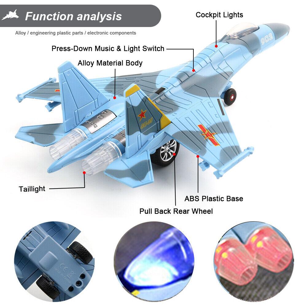 STONESKY 2Pack Fighter Jet Pull Back Toy for Kids Diecast Airplanes Model w/ Light &Sound