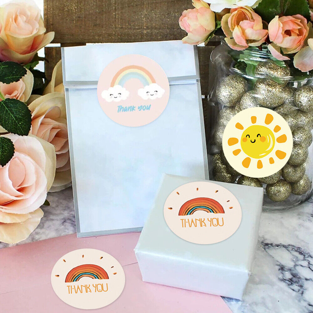 STONESKY 500Pcs 1" Thank You Stickers 4 Design Round Sunshine Smile Label Stickers Roll