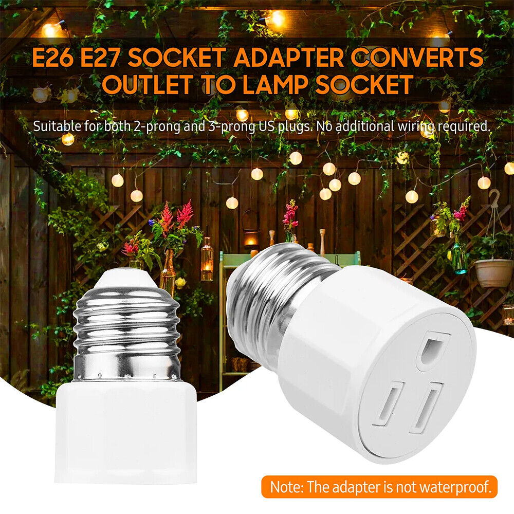 StoneSky Light Socket to Plug Adapter 3 Prong E26/ E27 Light Bulb Outlet Adapter Screw in