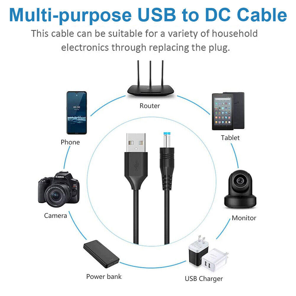 StoneSky 5V Universal USB to DC Charging Cord 5.5x2.1mm Power Cable w/ 13pcs Adapter