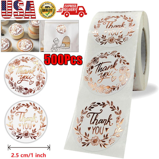 StoneSky 500pcs 1inchs Thank You Stickers Rose Gold Small Business Envelope Sticker