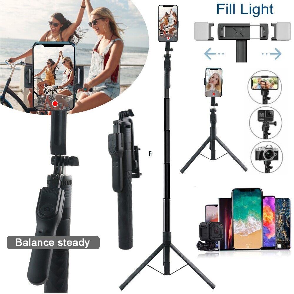 StoneSky 68" Wireless Remote Selfie Stick Tripod Cell Phone Camera Stand With Fill Lights