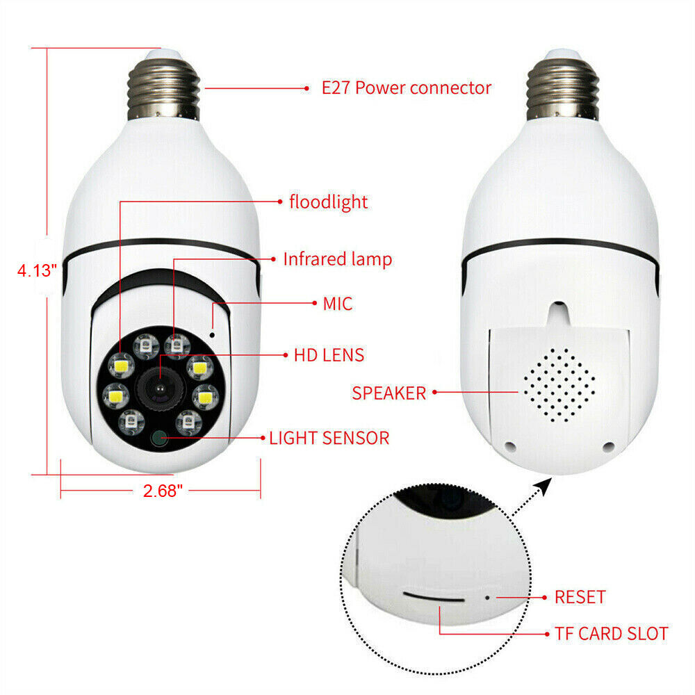 StoneSky Wireless Light Bulb Security Camera Outdoor 2.4G WiFi 1080P Smart Screw in Light