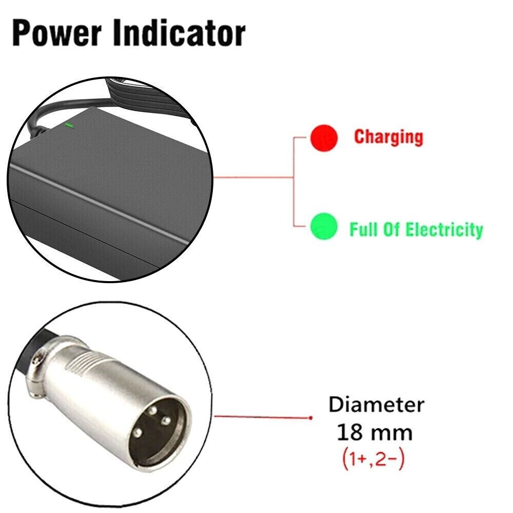 STONESKY 42V Adapter Charger for 36V 2A Lead Acid Battery Razor MX500 MX650 3Pin Male XLR