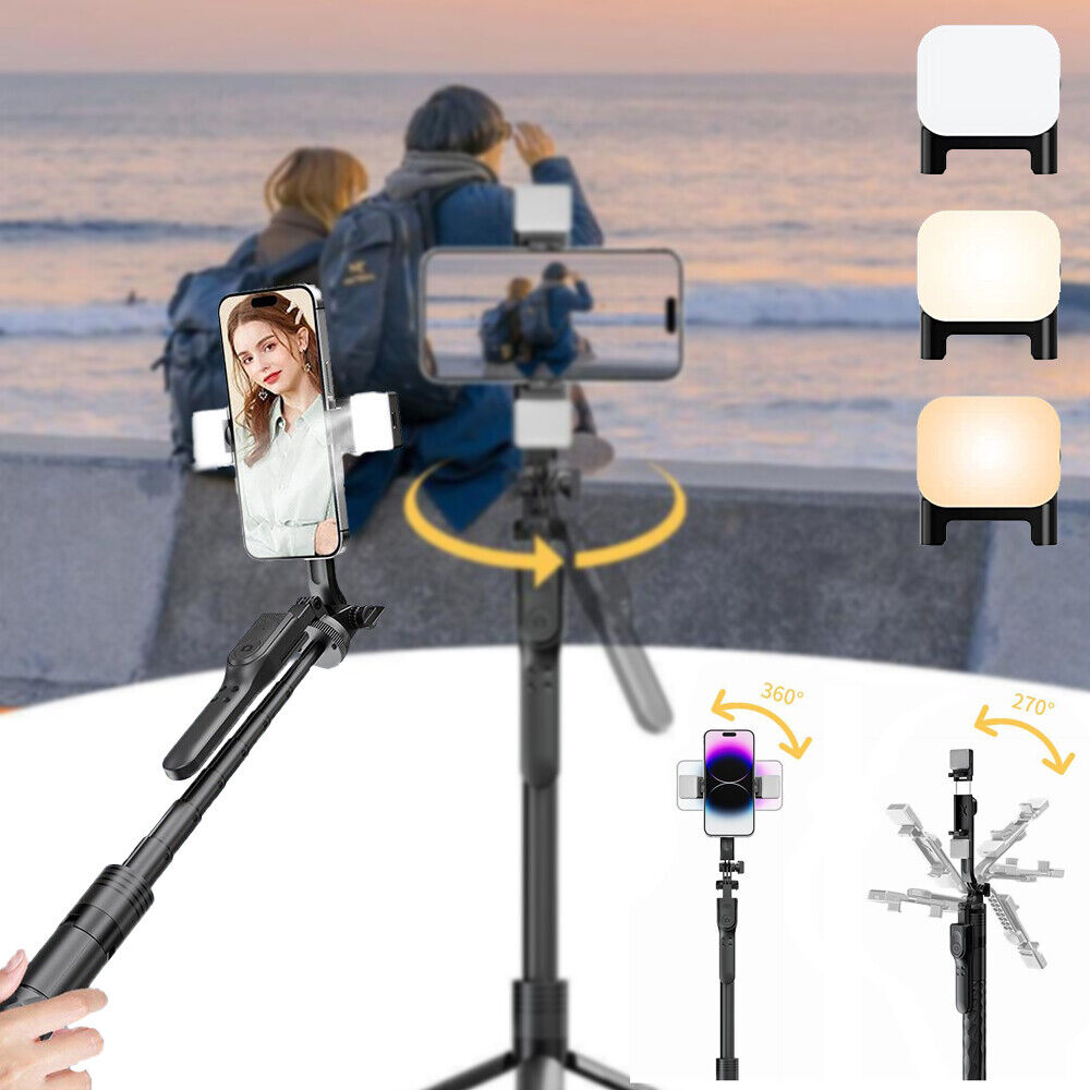 StoneSky 68" Wireless Remote Selfie Stick Tripod Cell Phone Camera Stand With Fill Lights