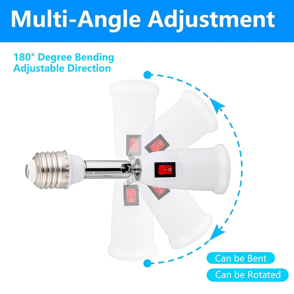 StoneSky E26/E27 Light Bulb Socket Splitter Adjustable Bulbs Socket Connector with Switch