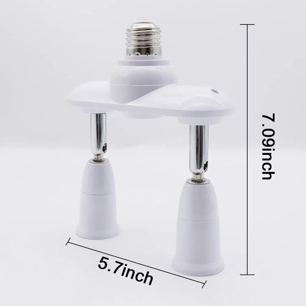2 in 1 Light Socket Splitter E26 E27 Adapter Converter Horizontal 360°Adjustable