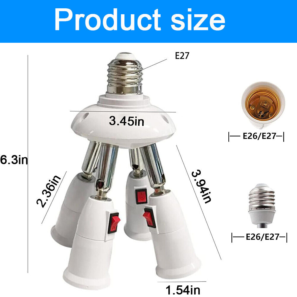 StoneSky E26/E27 Light Bulb Socket Splitter Adjustable Bulbs Socket Connector with Switch