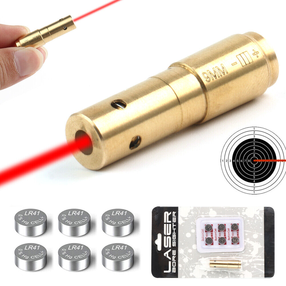 STONESKY 9mm Pistol/Handgun Bore Sighter Sight Cartridge Red Laser Boresighter 6 Battery