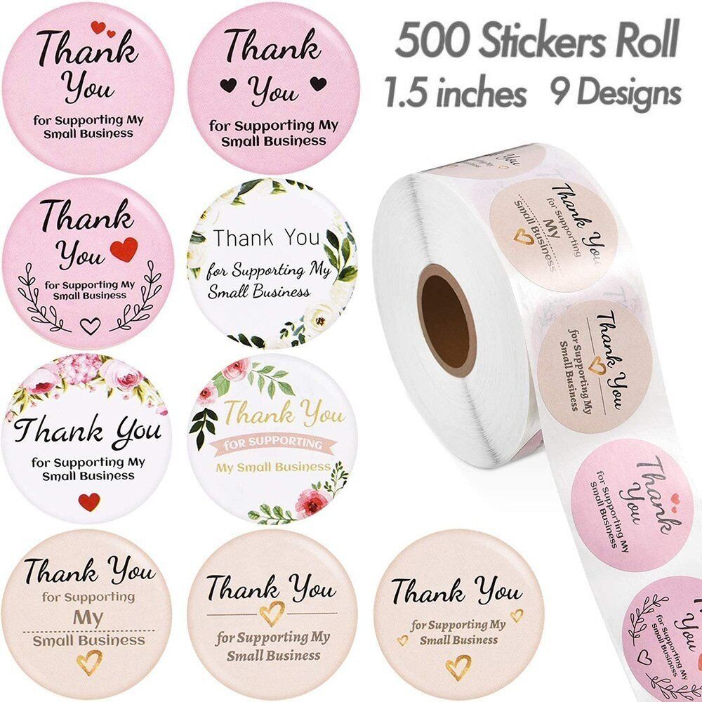 500Pcs 1.5" Thank You For Supporting Small Business Stickers Labels Gift Labels