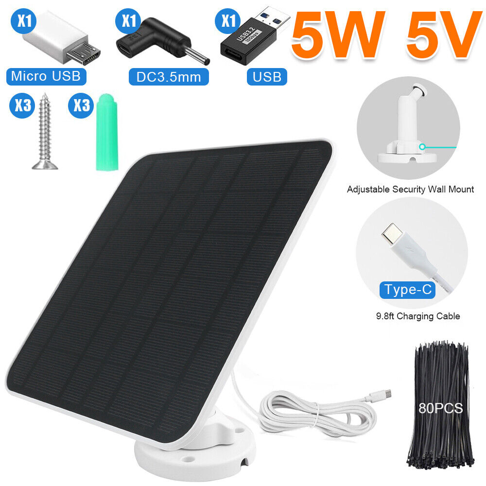 StoneSky 5W 5V Solar Panel Charger for Outdoor Security Camera Micor USB,USB,DC 3.5 mm