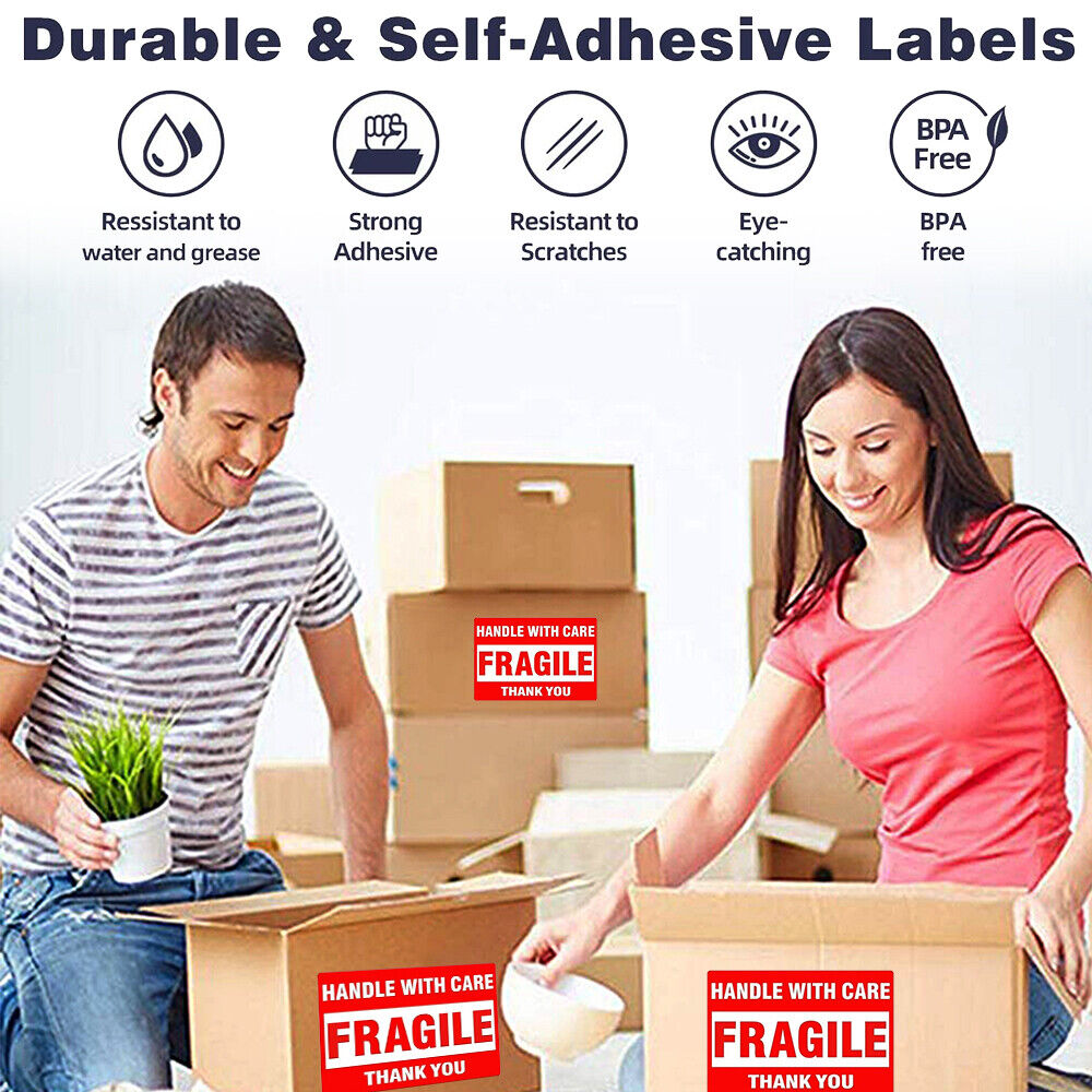 StoneSky 250Pcs/Roll 1.77" Handle With Care Fragile Thank You Small Warning Label Sticker