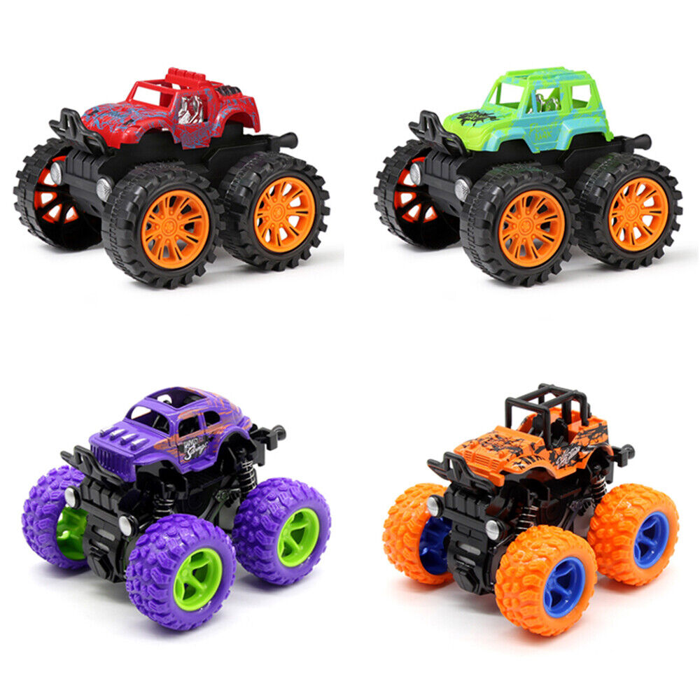 StoneSky Kids Boys Inertia Car Toys 4 Pcs/Set Monster Truck 360 Rotation Friction Powered