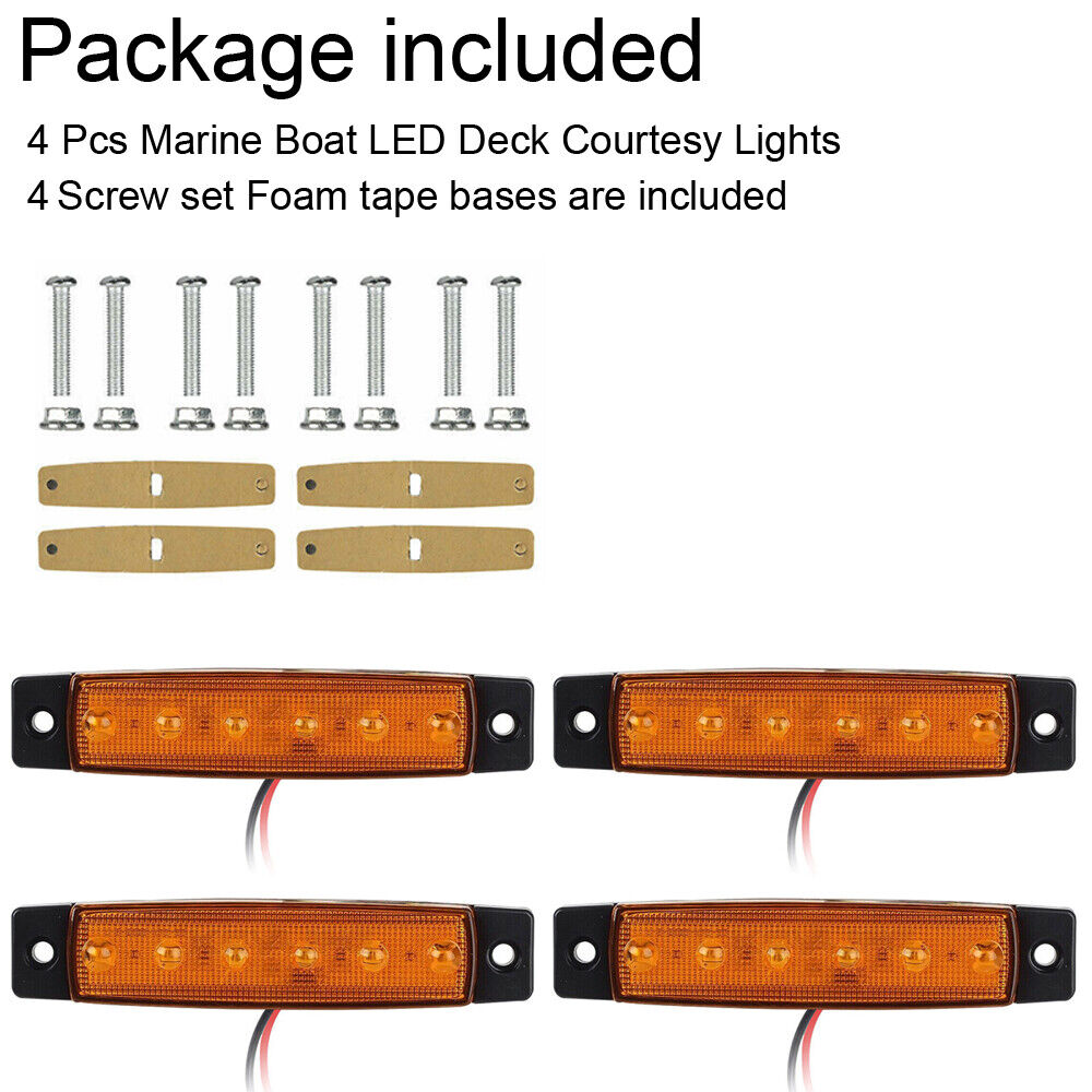 StoneSky 4Pcs Yellow LED Marine Boat Cabin Lights Courtesy Light Deck Stern Transom Lamp