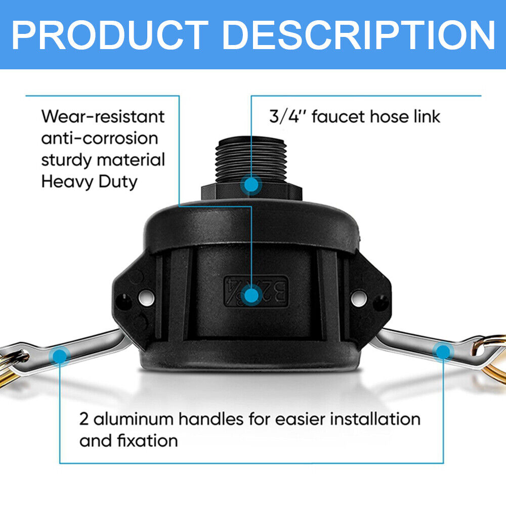 StoneSky 275 330 Gallon IBC Tote Water Tank Drain Adapter 2"Cam Lock for Garden Hose 3/4"