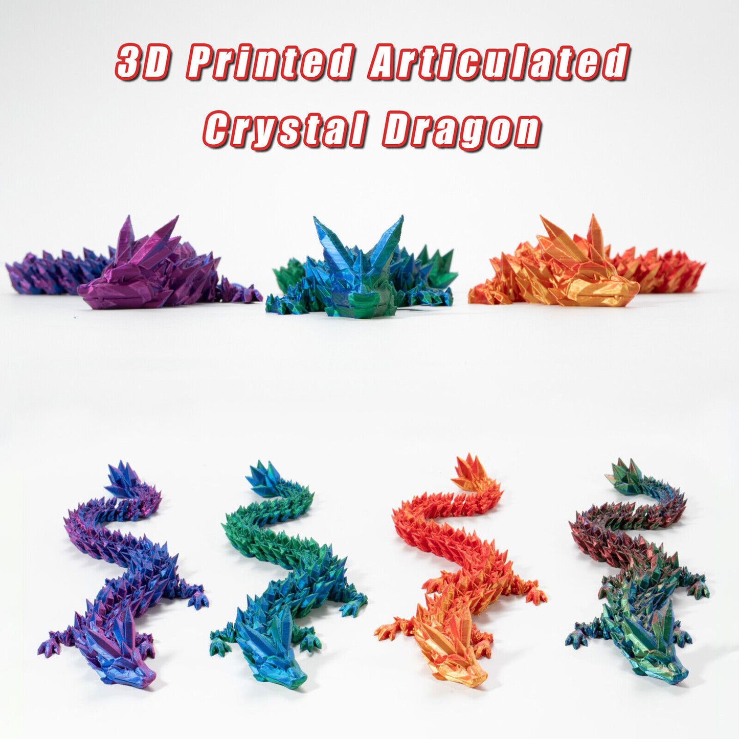 STONESKY 3D Printed Dragon Crystal Articulated Dragon Fish Tank Adults Fidget Desktop Toy