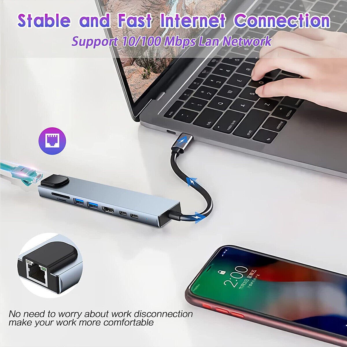 StoneSky 8 in 1 USB-C Hub Type C To USB 3.0 4K HDMI PD Adapter For iPhone Macbook Pro/Air