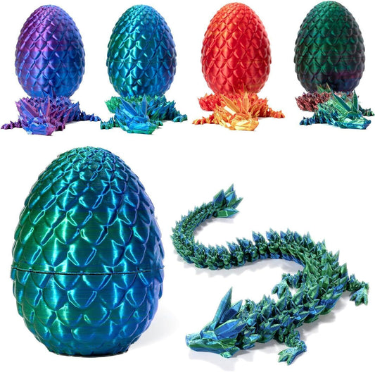 3D Printed Dragon in Egg Articulated Dragon Crystal Dragon Fidget Toy Desk Decor