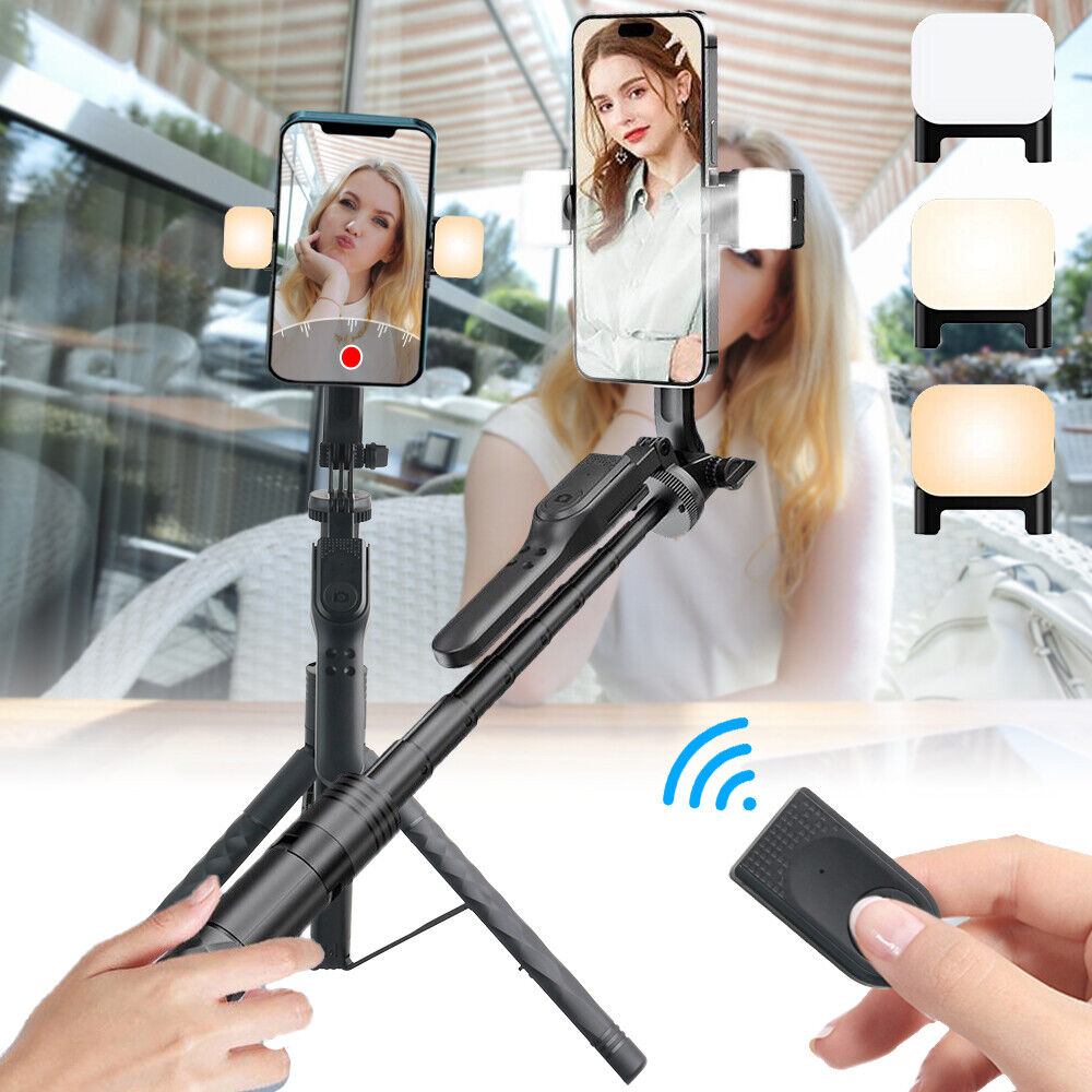 StoneSky 68" Wireless Remote Selfie Stick Tripod Cell Phone Camera Stand With Fill Lights