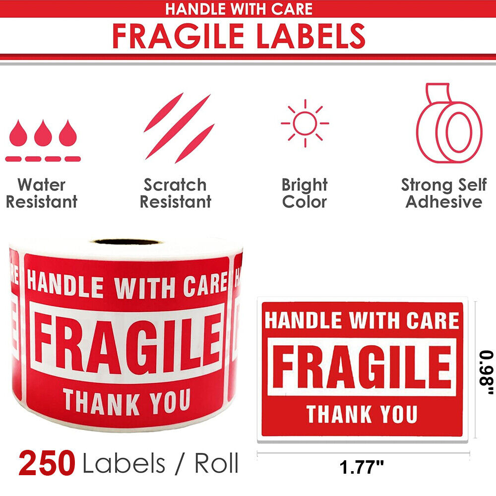 StoneSky 250Pcs/Roll 1.77" Handle With Care Fragile Thank You Small Warning Label Sticker