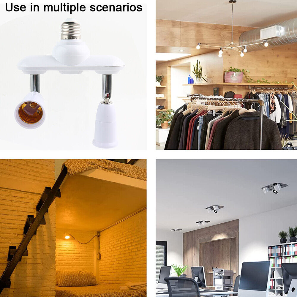 2 in 1 Light Socket Splitter E26 E27 Adapter Converter Horizontal 360°Adjustable