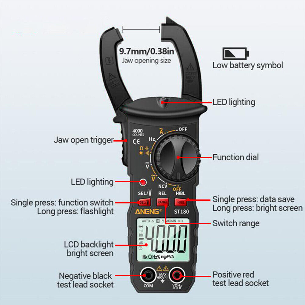 Digital Multimeter Tester AC DC Volt Amp Clamp Meter Auto Range LCD Handheld