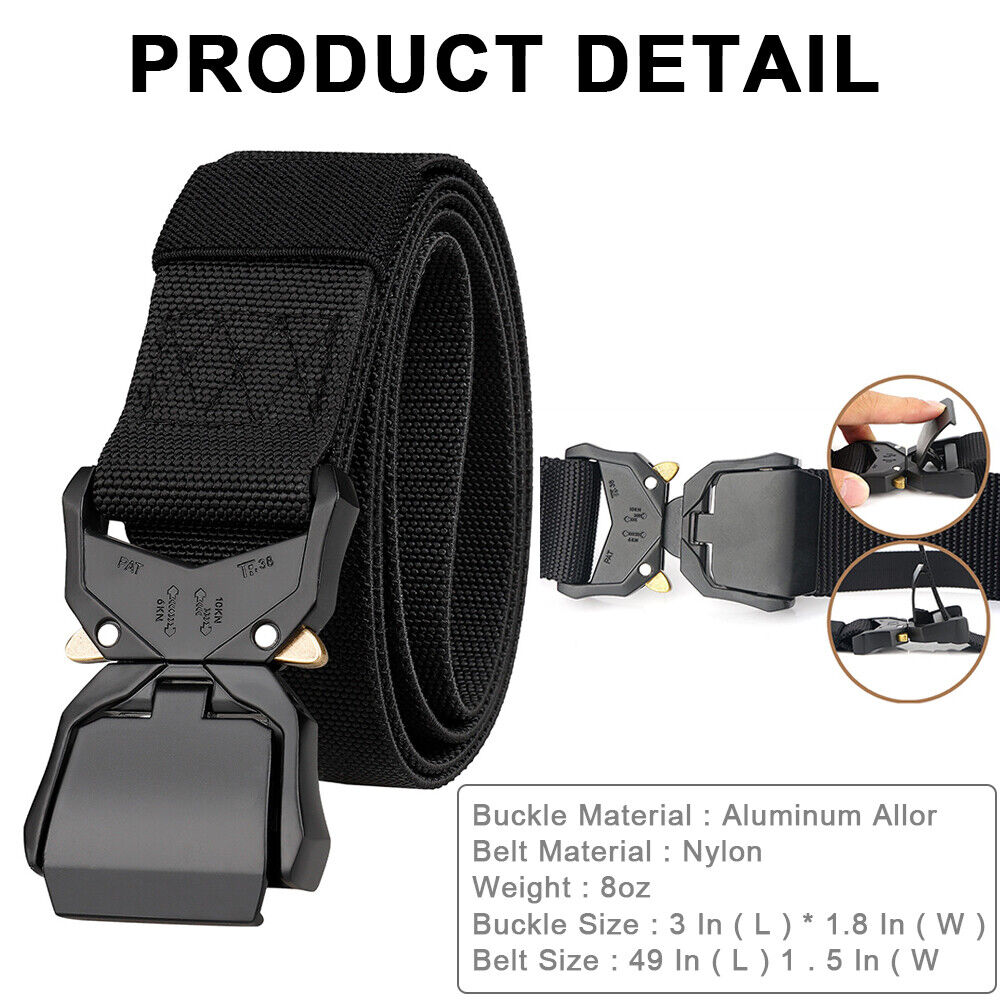 StoneSky Military Belt for MEN Tactical Strap Waistband Belts Quick Release Buckle Black