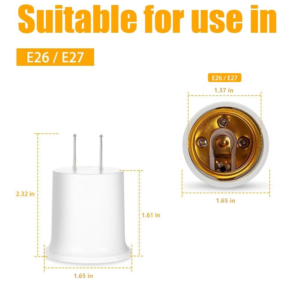 StoneSky 2Pcs E26/E27 Light Socket to Plug Adapter 2 Prong Light Bulb Outlet Adapter